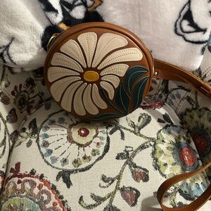 Portland Leather Brown and Cream Floral Crossbody Bag